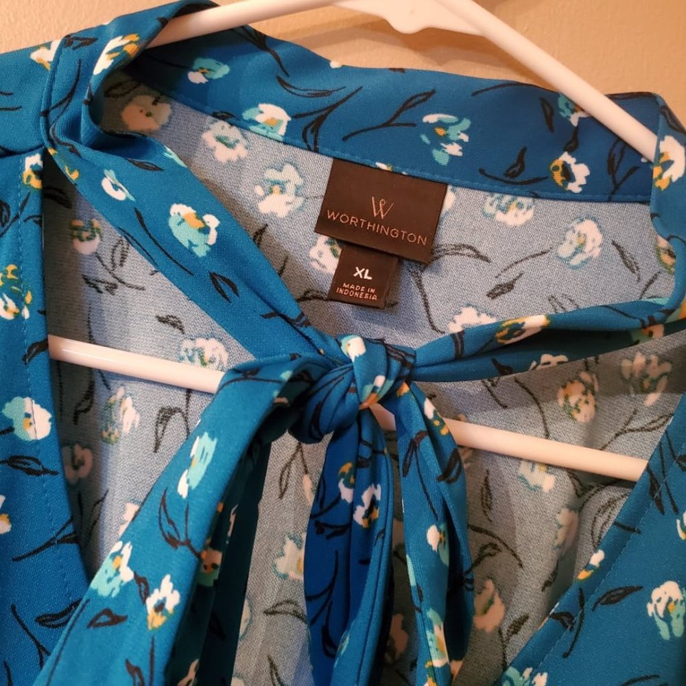 Worthington Blue Floral Dress Top - Picture 3 of 4